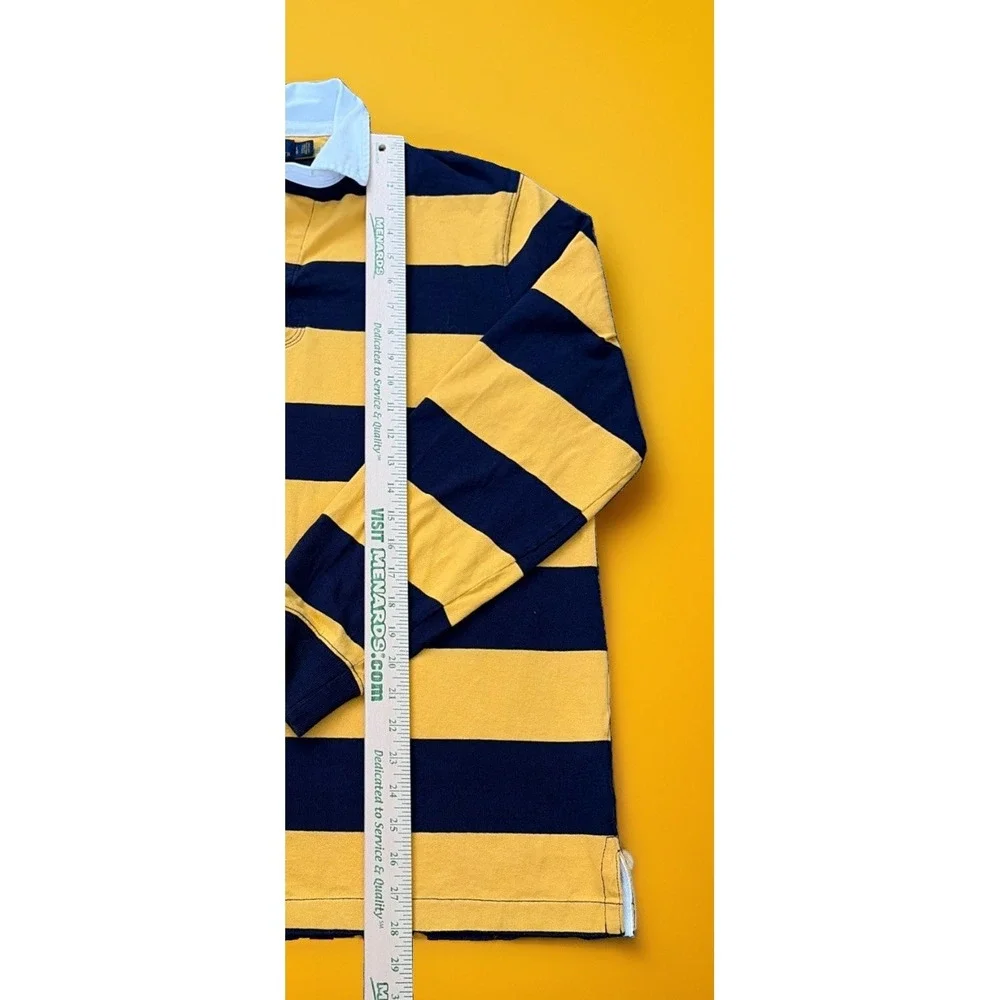 Polo Ralph Lauren XL Striped Rugby Polo Shirt Navy Yellow Long Sleeve Cotton